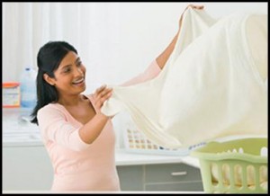 woman with clean laundry