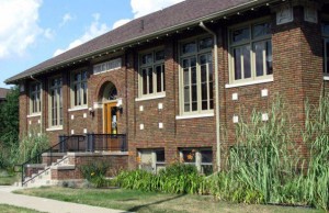 Image of the original Carnegie front of the Albion library.